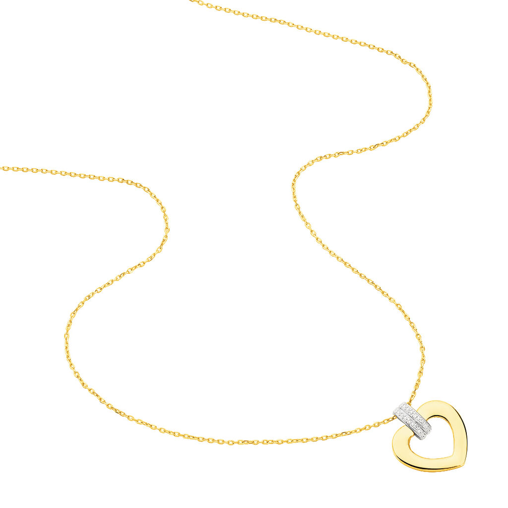 HERZ Damen Collier Gold Bicolor 375 (9 Karat) Diamant Wei&szlig; 0,01 ct Barren