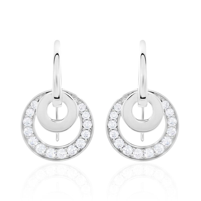 BE ROUND Damen Ohrringe Lang Silber 925 Zirkonia Wei&szlig; Doppelkreis B 14 mm - Ohrh&auml;nger Damen | OROVIVO