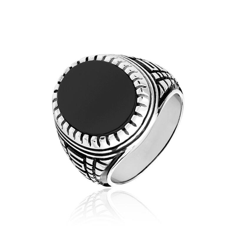 Bague Argent Rhodie Thimeo Agathe Noire - Spannringe Herren | OROVIVO