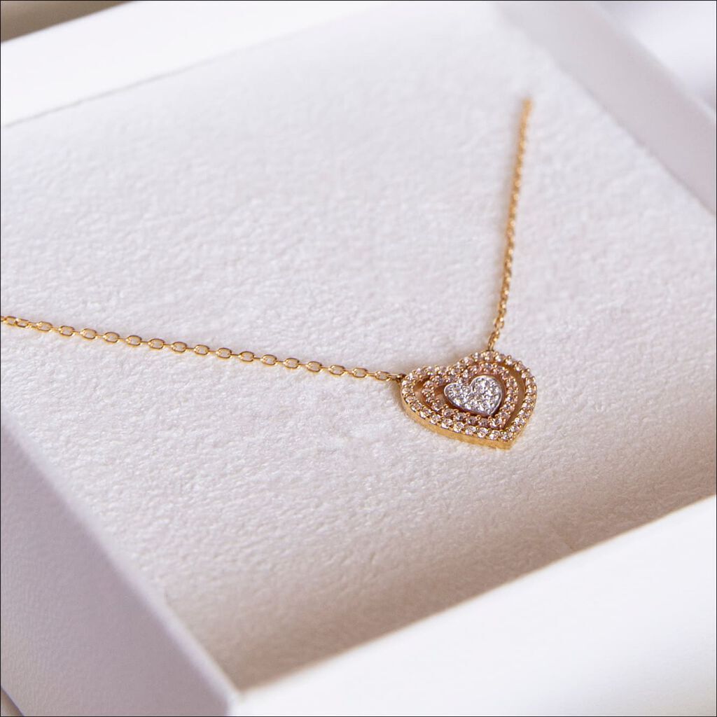 HERZ Damen Collier Gold Tricolor 375 (9 Karat) Zirkonia Wei&szlig; Herz