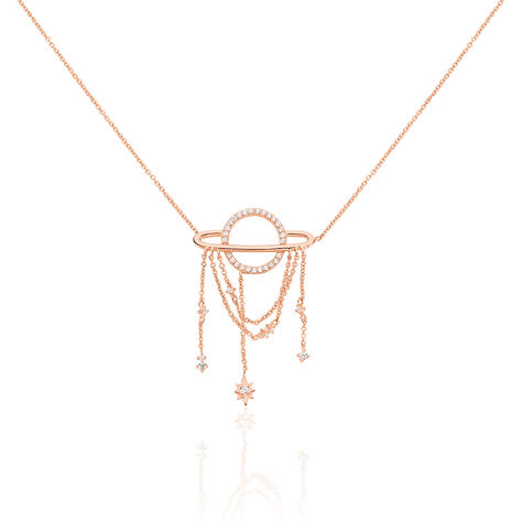 Damen Collier Silber rosevergoldet 925 Zirkonia Stern Kreis 36,00mm 47cm - Halsketten Damen | OROVIVO