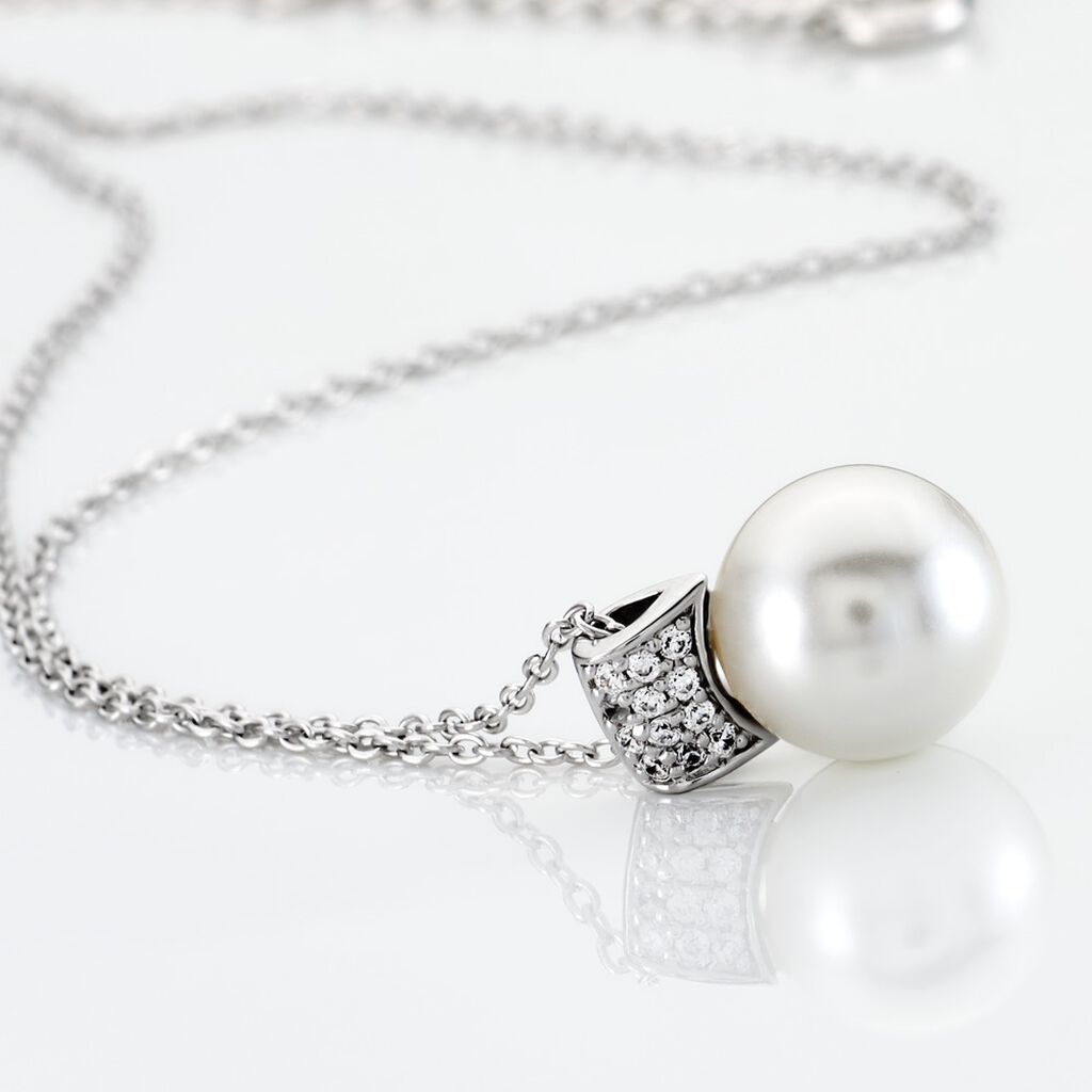 RITEJ Damen Collier Silber 925 Synthetische Perle Wei&szlig; 1,2 ct B 1,2 mm