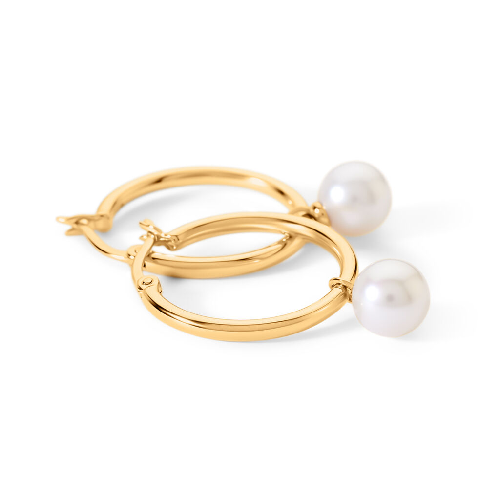 MANDY Damen Creolen Gold 375 (9 Karat) Zuchtperle Wei&szlig;