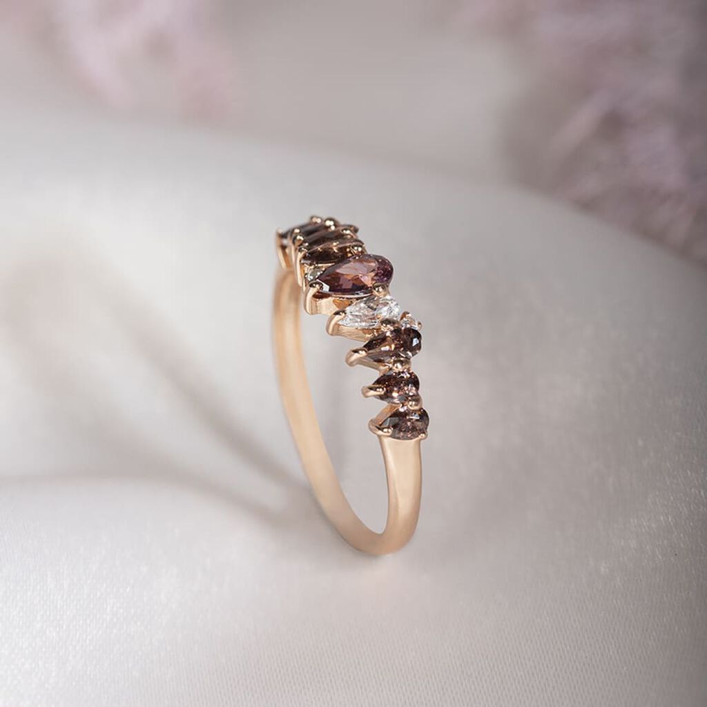 INA Damen Ring Silber rosevergoldet 925 Zirkonia Multicolour