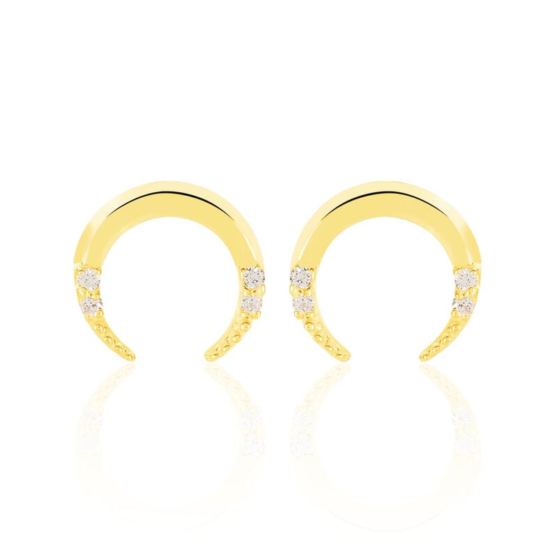 MOON Damen Ohrstecker Gold 375 (9 Karat) Zirkonia Wei&szlig; Horn - Ohrstecker Damen | OROVIVO