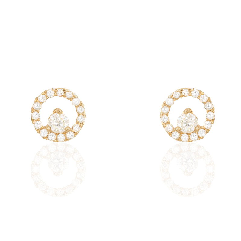 LILA Damen Ohrstecker Vergoldet Zirkonia Wei&szlig; Kreis - Ohrstecker Damen | OROVIVO
