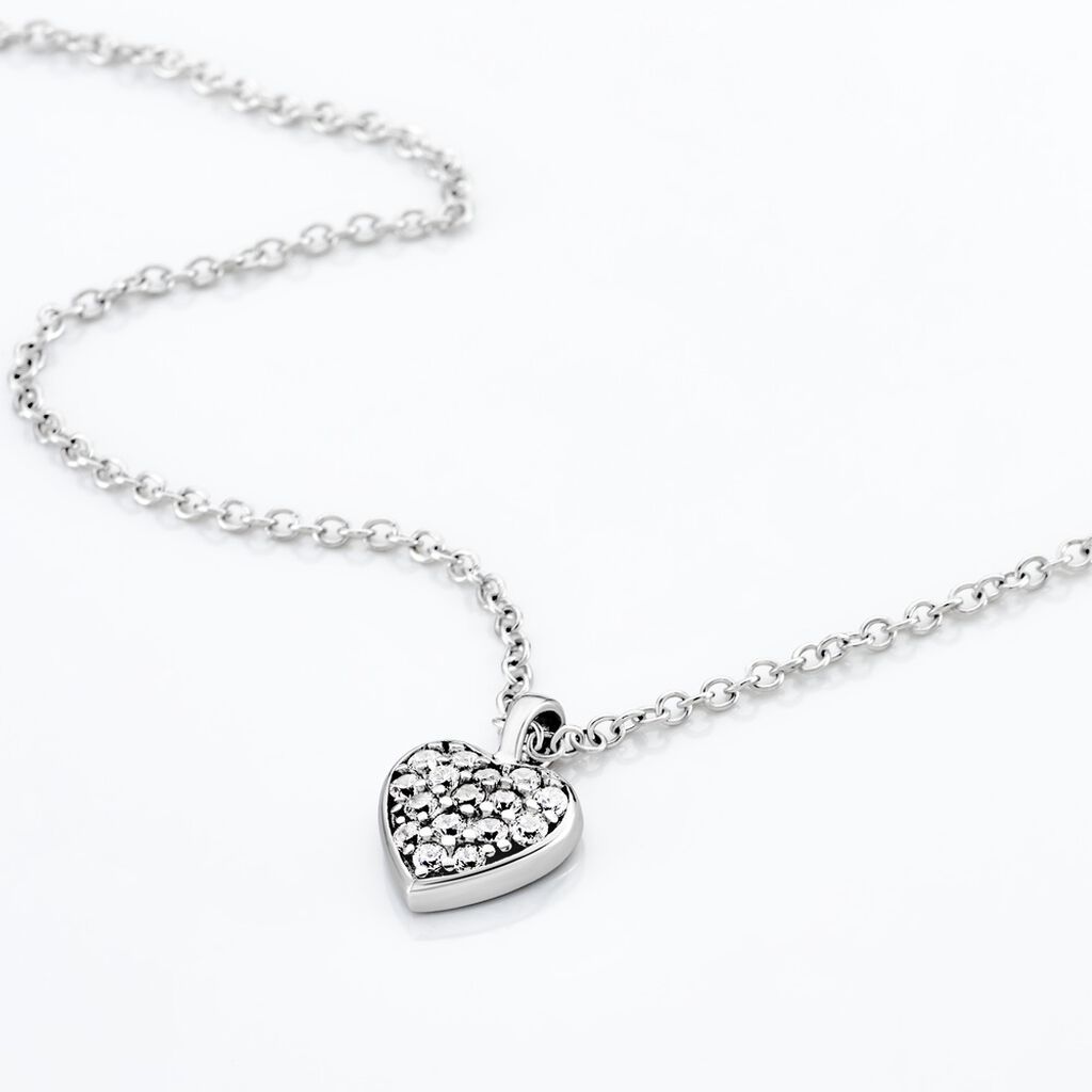 Damen Collier Silber 925 Zirkonia Wei&szlig; 0,03 ct Herz B 1,4 mm