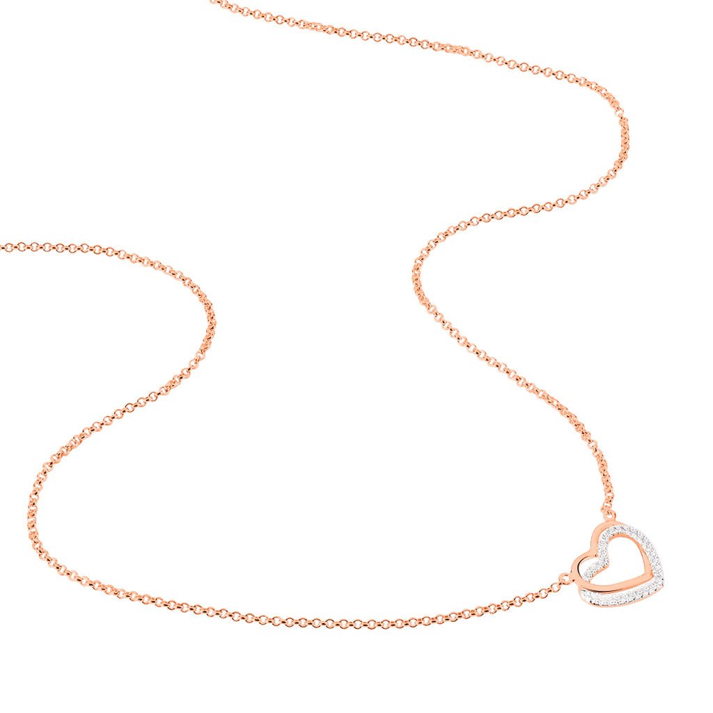 EMONA Damen Collier Silber rosevergoldet 925 Zirkonia Wei&szlig; Doppelherz