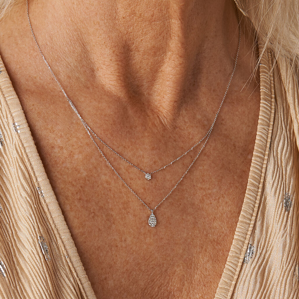 Damen Collier Weißgold 375 Diamant 0,17ct Tropfen - Halsketten Damen | OROVIVO