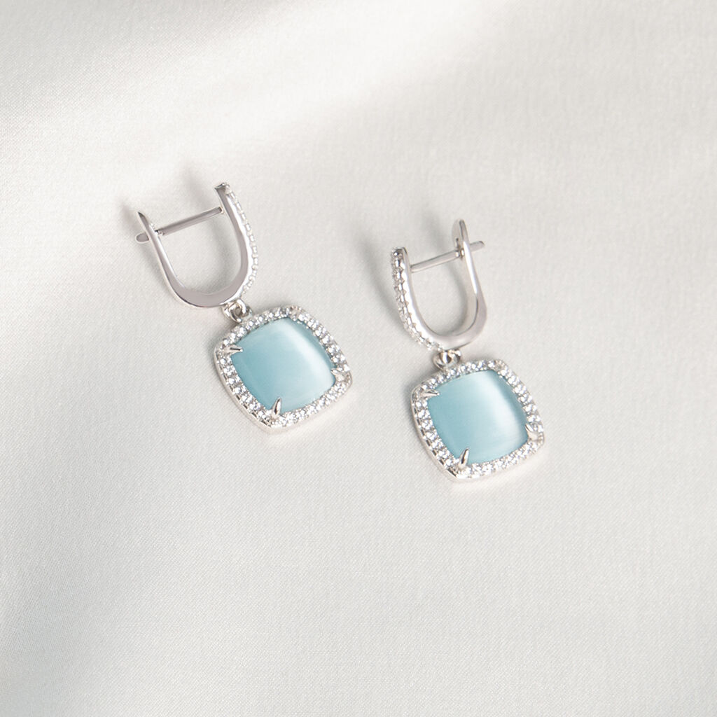 Damen Ohrringe Lang Silber 925 Synthetischer Stein Blau Viereck Mirena  - Ohrringe mit Stein Damen | OROVIVO