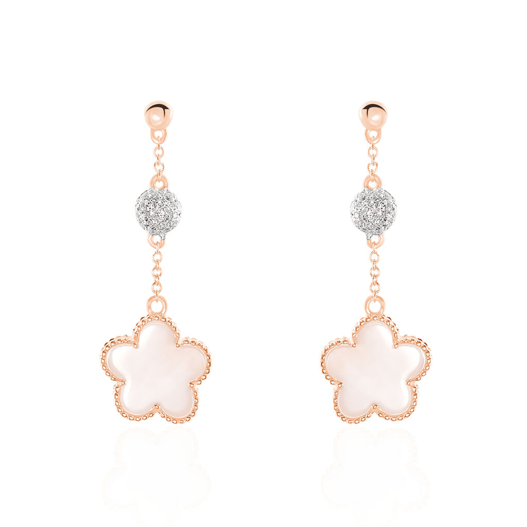 Damen Ohrringe Lang Rosegold 750 Perlmutt Perlmutt Blume Hata  - Ohrringe mit Stein Damen | OROVIVO