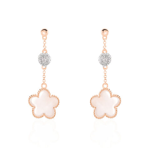 Damen Ohrringe Lang Rosegold 750 Perlmutt Perlmutt Blume Hata  - Ohrringe mit Stein Damen | OROVIVO