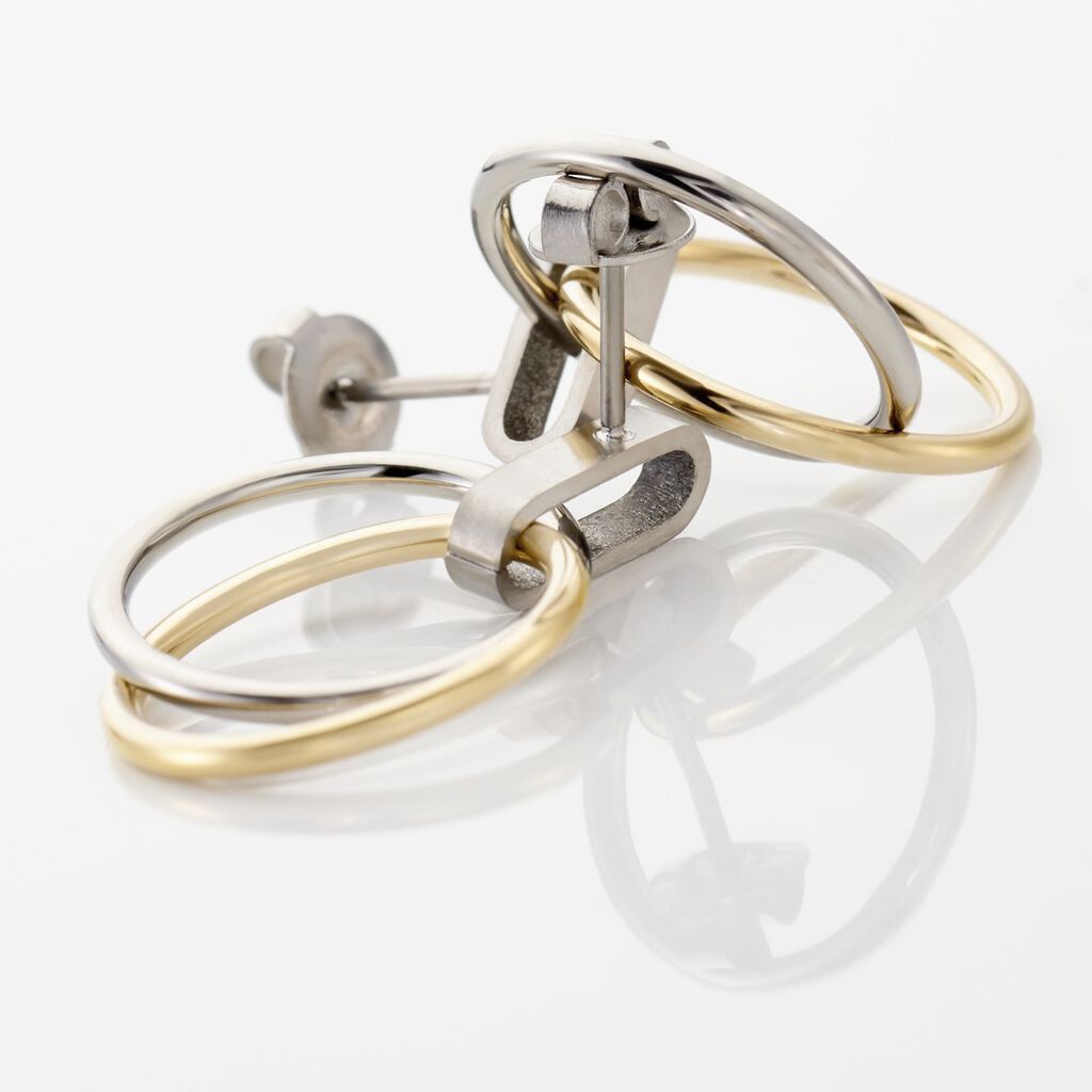 Damen Ohrringe Lang Titan Bicolor Gelb/Silber B 17,8 mm