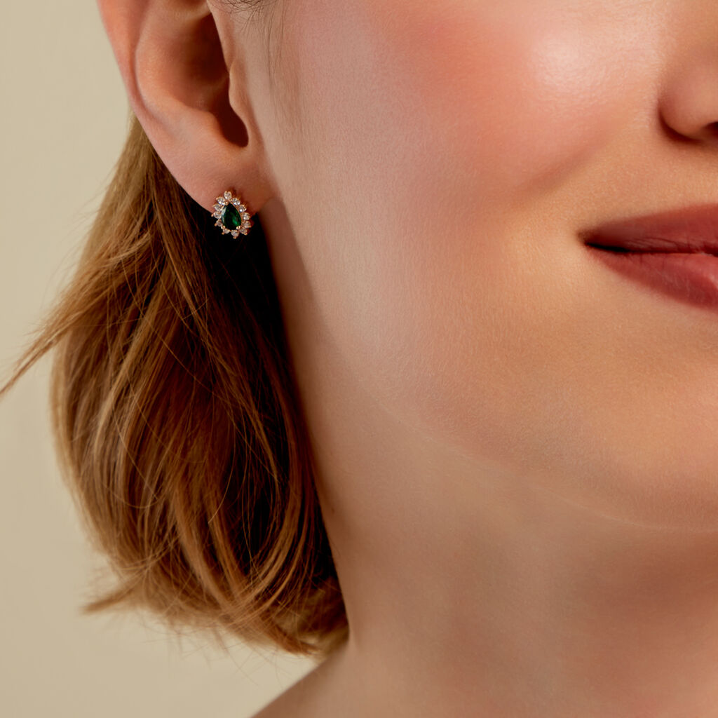 GENEVIEVE Damen Ohrstecker Vergoldet Zirkonia Gr&uuml;n Tropfen