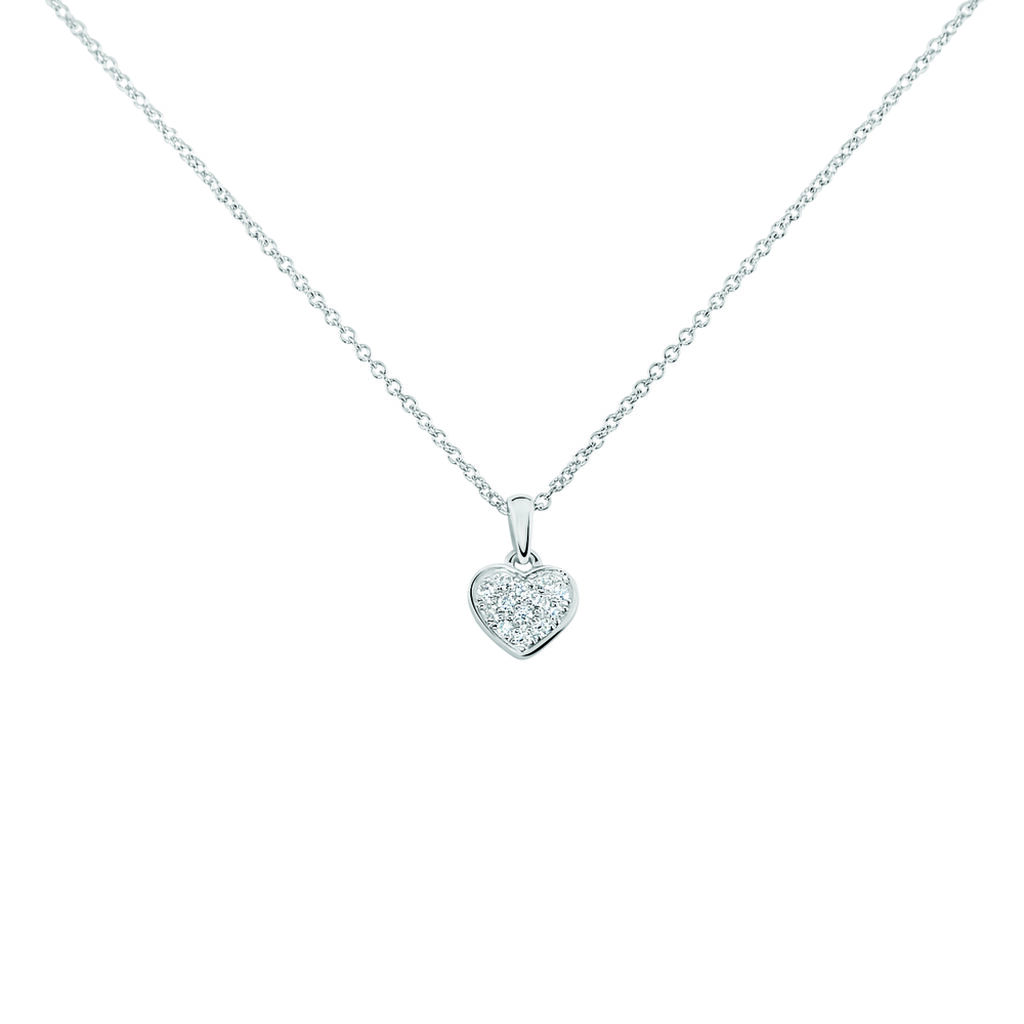 ABA Damen Collier Wei&szlig;gold 375 (9 Karat) Diamant Wei&szlig; 0,05 ct Herz