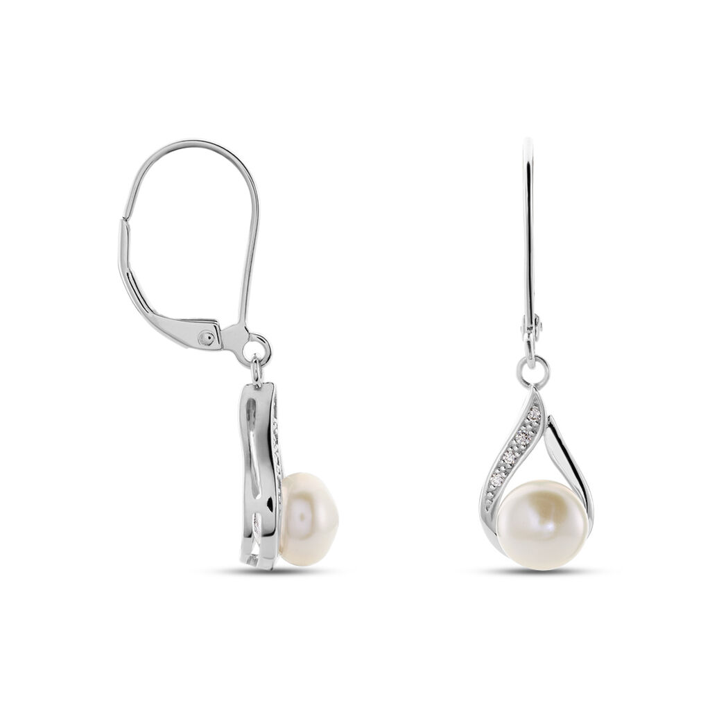 DAPHNE 2 Damen Ohrringe Lang Silber 925 Zuchtperle Wei&szlig; 0,76 ct