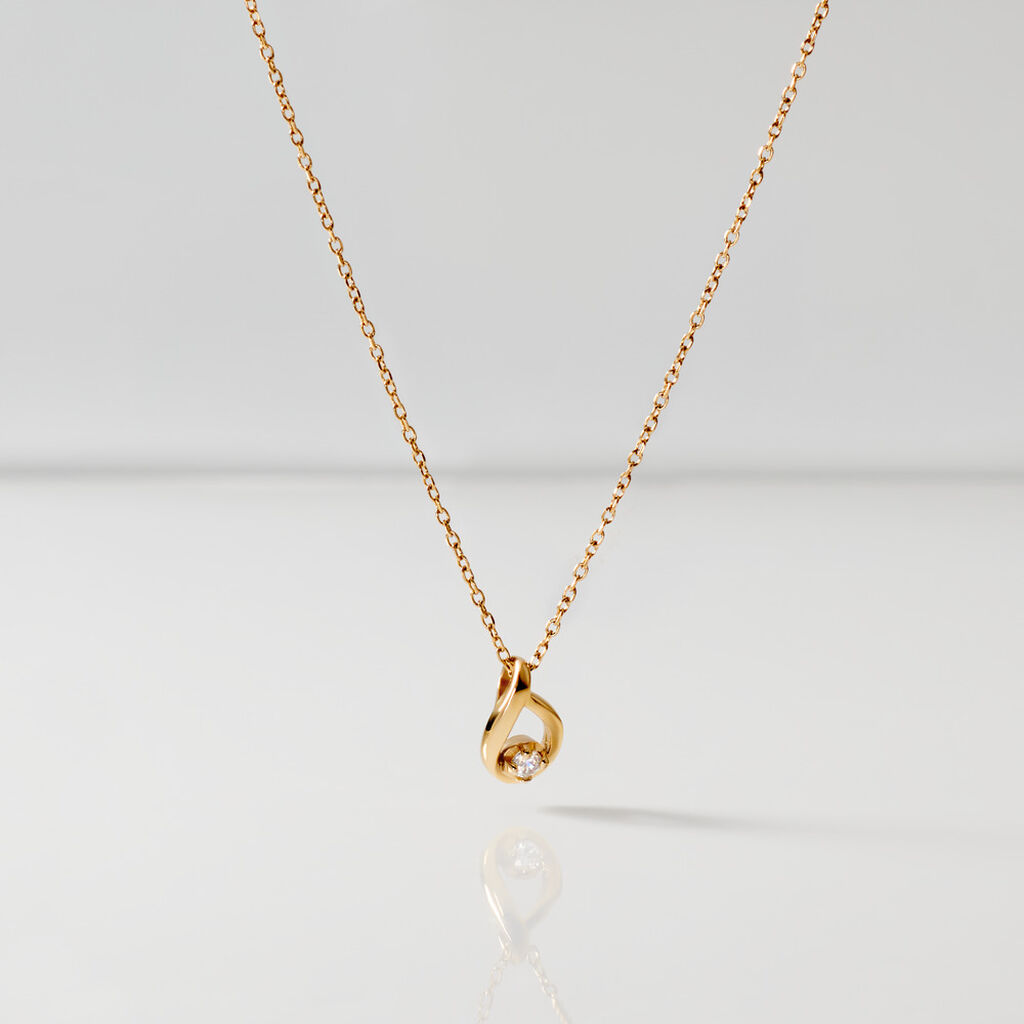 BIANCA Damen Collier Edelstahl vergoldet Zirkonia Wei&szlig; Tropfen B 0,9 mm