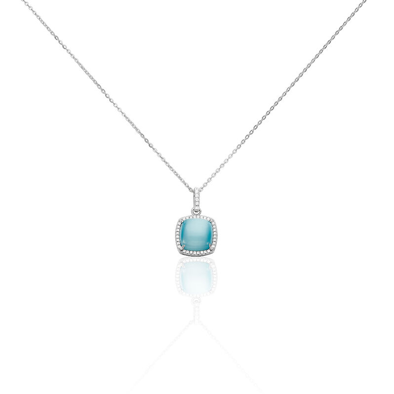 MIRENA Damen Collier Silber 925 Synthetischer Stein Blau 0,2 ct Viereck - Halsketten Damen | OROVIVO