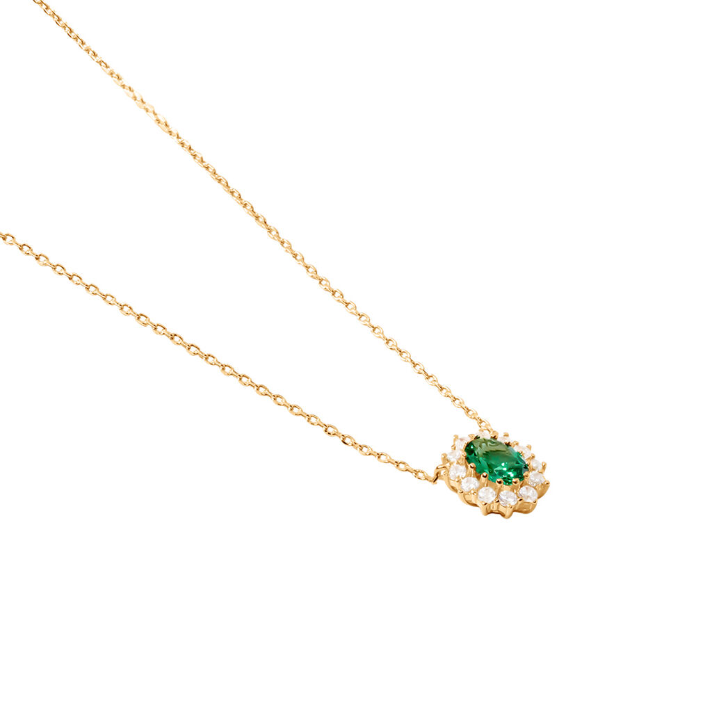 LACEY Damen Collier Vergoldet 750 Zirkonia Gr&uuml;n Oval