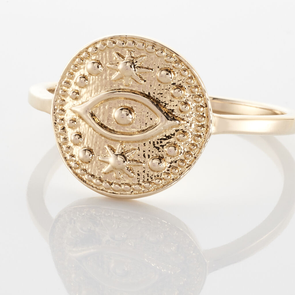 Bague Plaque Or Taneya Forme Ronde Motif œil - Spannringe Damen | OROVIVO