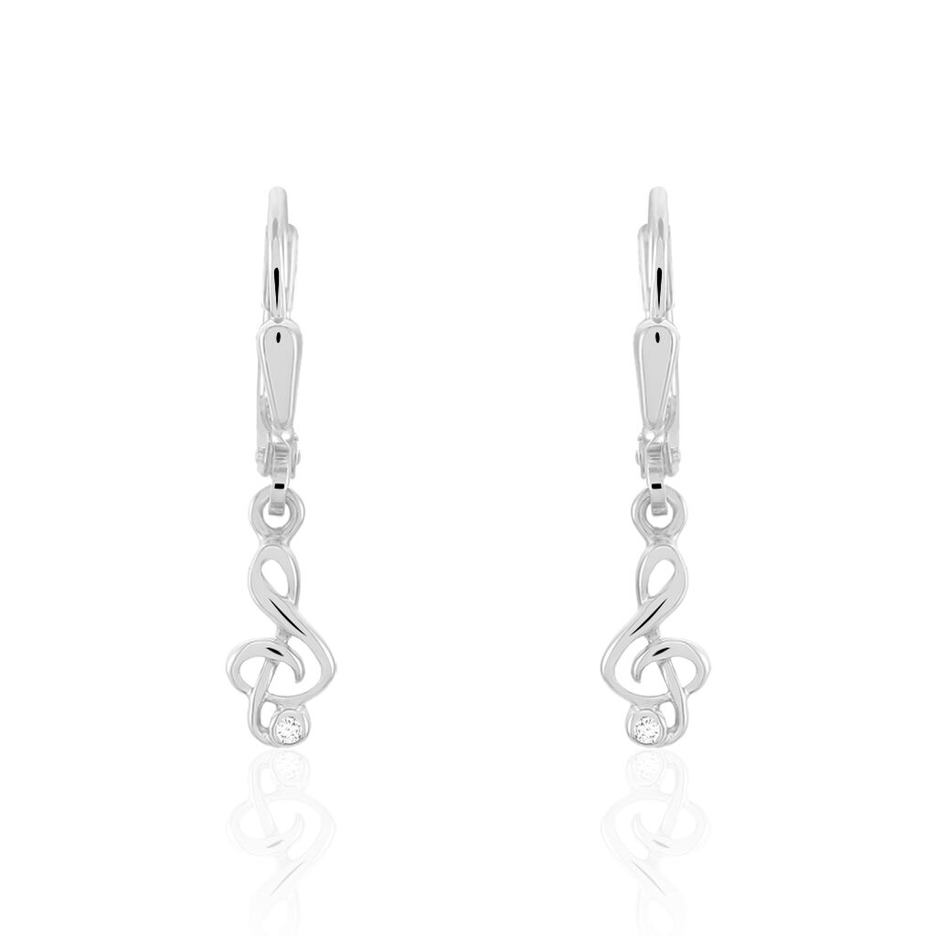 CATHLEN Kinder Ohrringe Lang Silber 925 Zirkonia Wei&szlig; - Freizeit Violinschl&uuml;ssel