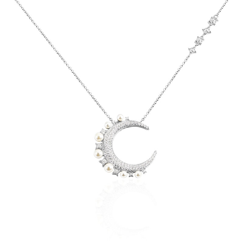 Collier Moon Argent Perle D'imitation Chrysoprase Et Oxyde - Spannringe Damen | OROVIVO