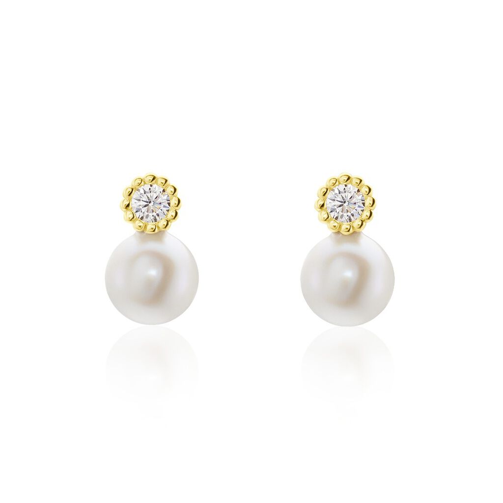 HARMONY Damen Ohrstecker Gold 375 (9 Karat) Zuchtperle Weiß, Ohrstecker mit Stein