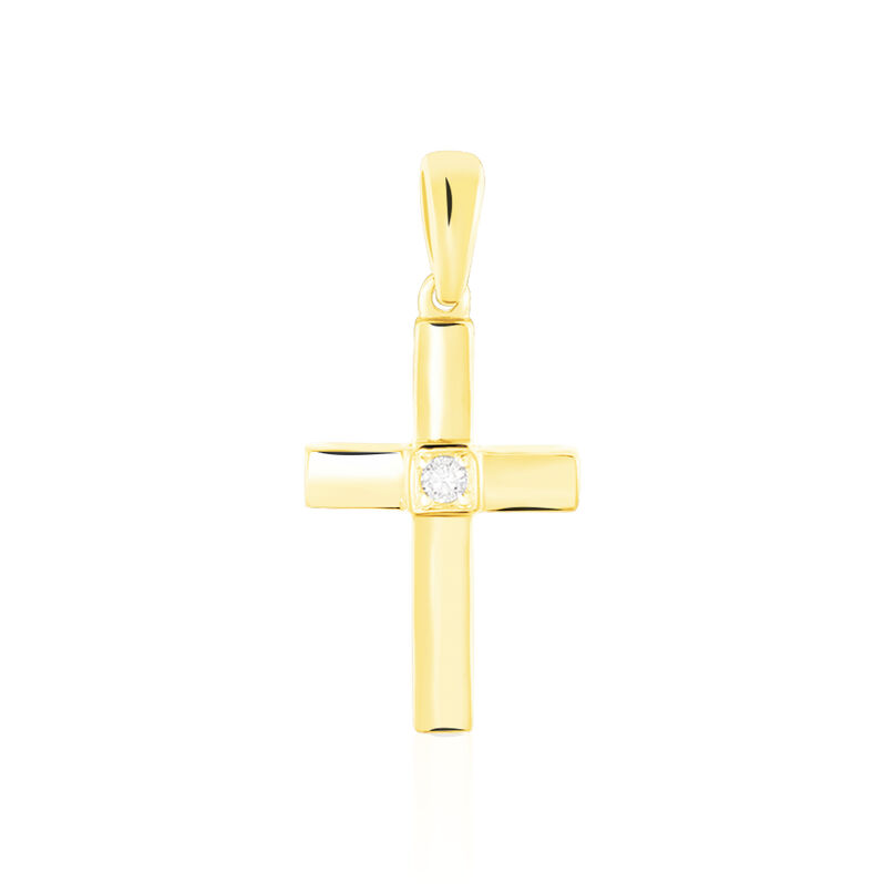 KREUZ 2 Unisex Anh&auml;nger Gold 375 (9 Karat) Diamant Wei&szlig; 0,02 ct Religi&ouml;ses Kreuz - Schmuckanh&auml;nger Unisex | OROVIVO