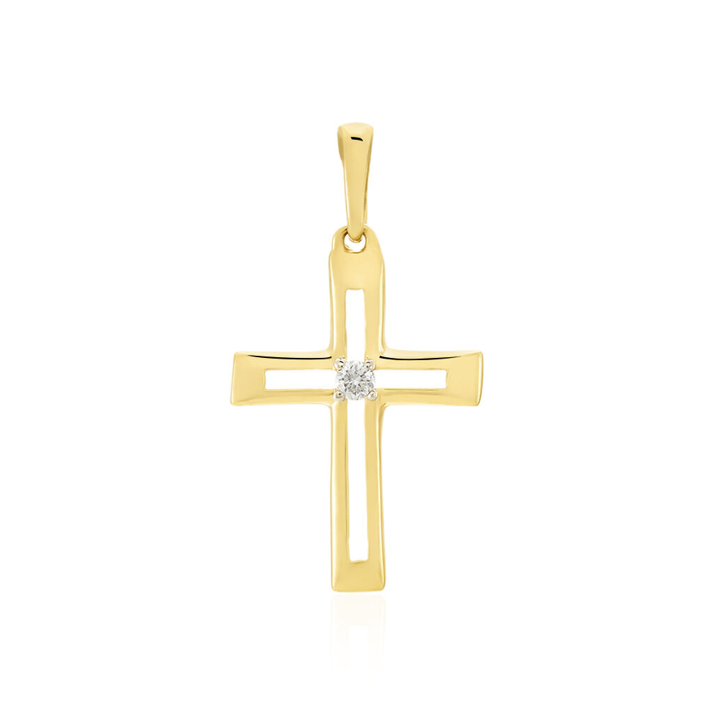  Anhänger Gold 375 Diamant 0,02ct Religiöses Kreuz 2,1cm - Schmuckanhänger Damen | OROVIVO