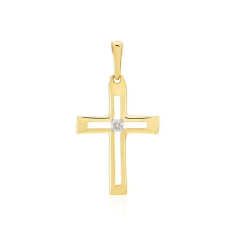  Anhänger Gold 375 Diamant 0,02ct Religiöses Kreuz 2,1cm - Schmuckanhänger  | OROVIVO