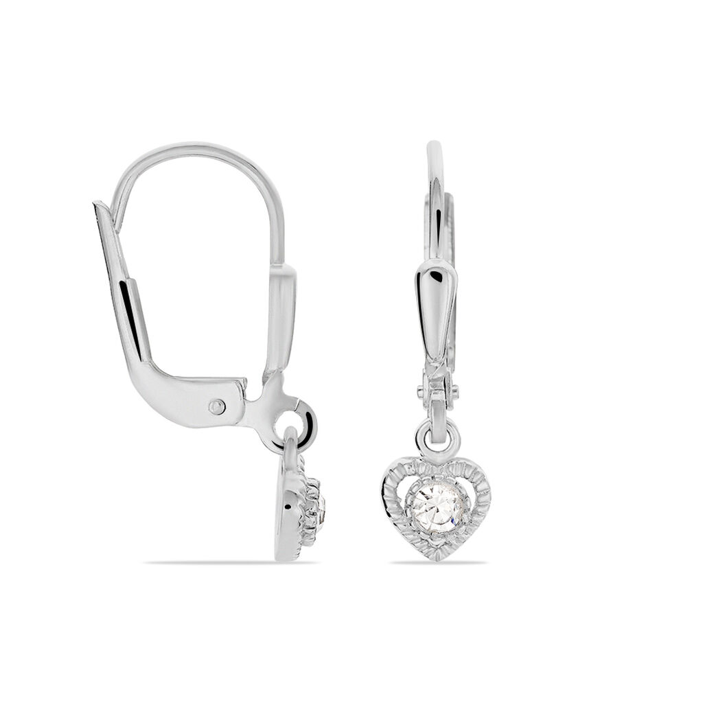 NAURI HERZ Kinder Ohrringe Lang Silber 925 Strass Wei&szlig; Herz