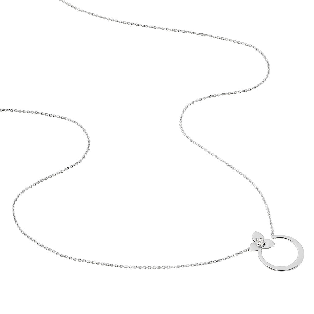 MAYA Damen Collier Wei&szlig;gold 375 (9 Karat) Diamant Wei&szlig; 0,05 ct Blume