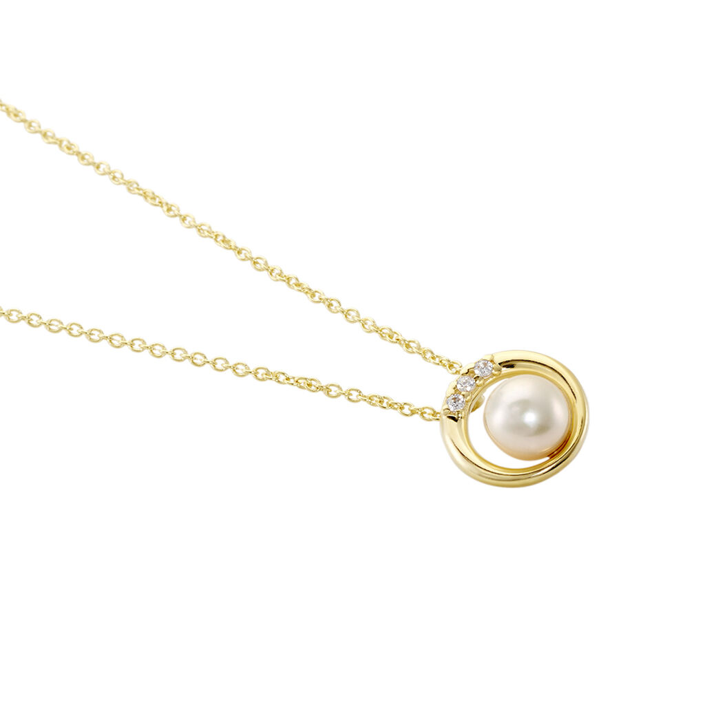 Damen Halskette Gold 375 Zuchtperle Zirkonia Kreis Isabella - Halsketten Damen | OROVIVO