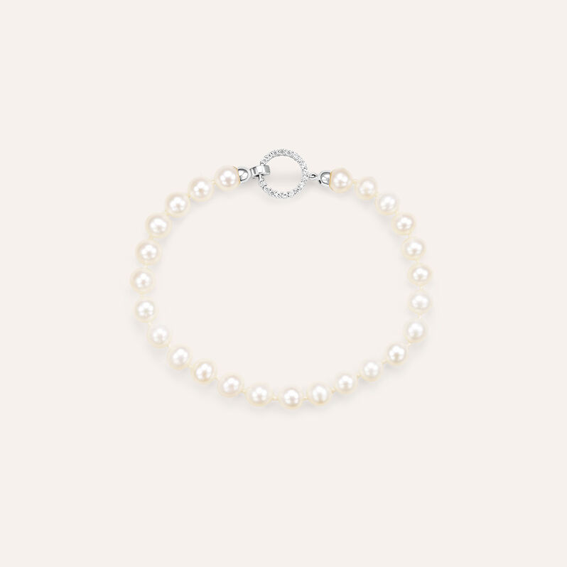 Bracciale Gabrielle Oro Bianco Perla D'Acqua Dolce Cubic Zirconia - Spannringe Damen | OROVIVO