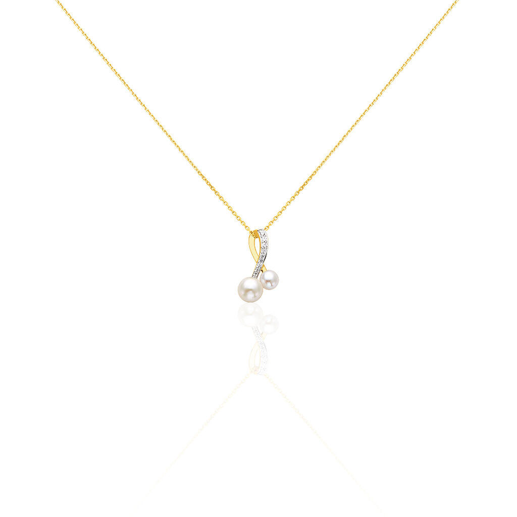 Damen Halskette Gold 375 Zuchtperle Zirkonia, Collier mit Stein