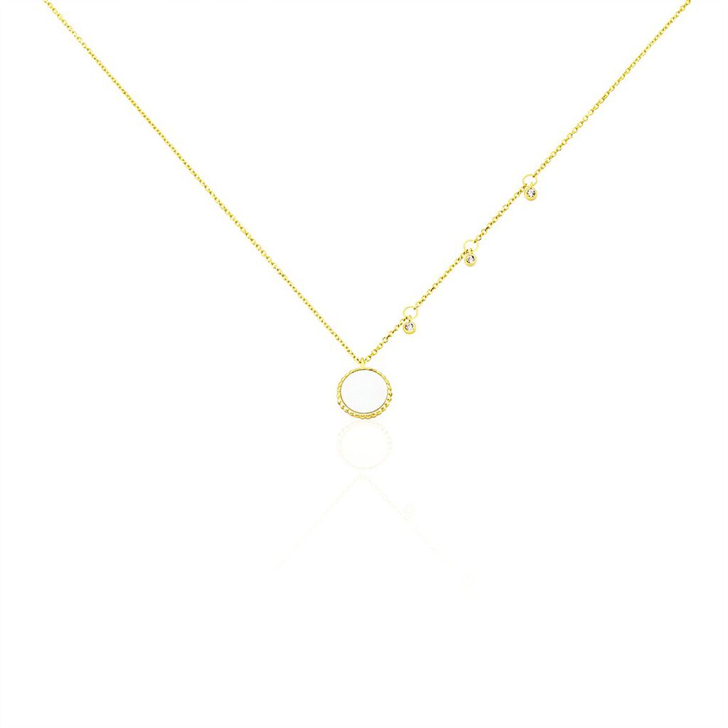 Damen Halskette Gold 375 Perlmutt Zirkonia Kreis