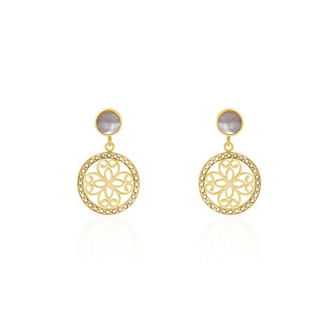 Damen Ohrringe Lang Edelstahl vergoldet Kristall Weiß Rosette Kreis Mitka 1  - Ohrringe mit Stein Damen | OROVIVO