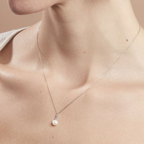 Damen Halskette Weißgold 375 Zuchtperle Zirkonia - Halsketten  | OROVIVO
