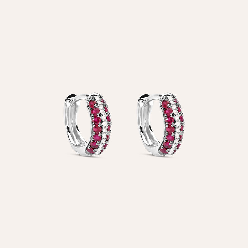 Orecchini A Cerchio Charlotte Oro Bianco Rubino Diamante - Spannringe Damen | OROVIVO