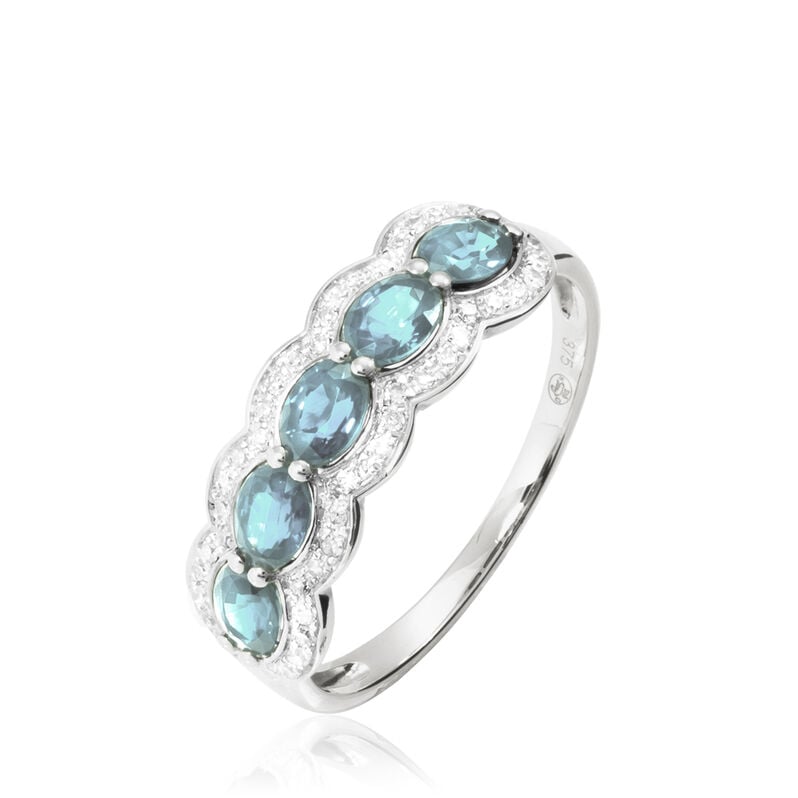 Bague Margaux Or Blanc Aigue Marine Et Diamant - Spannringe Damen | OROVIVO