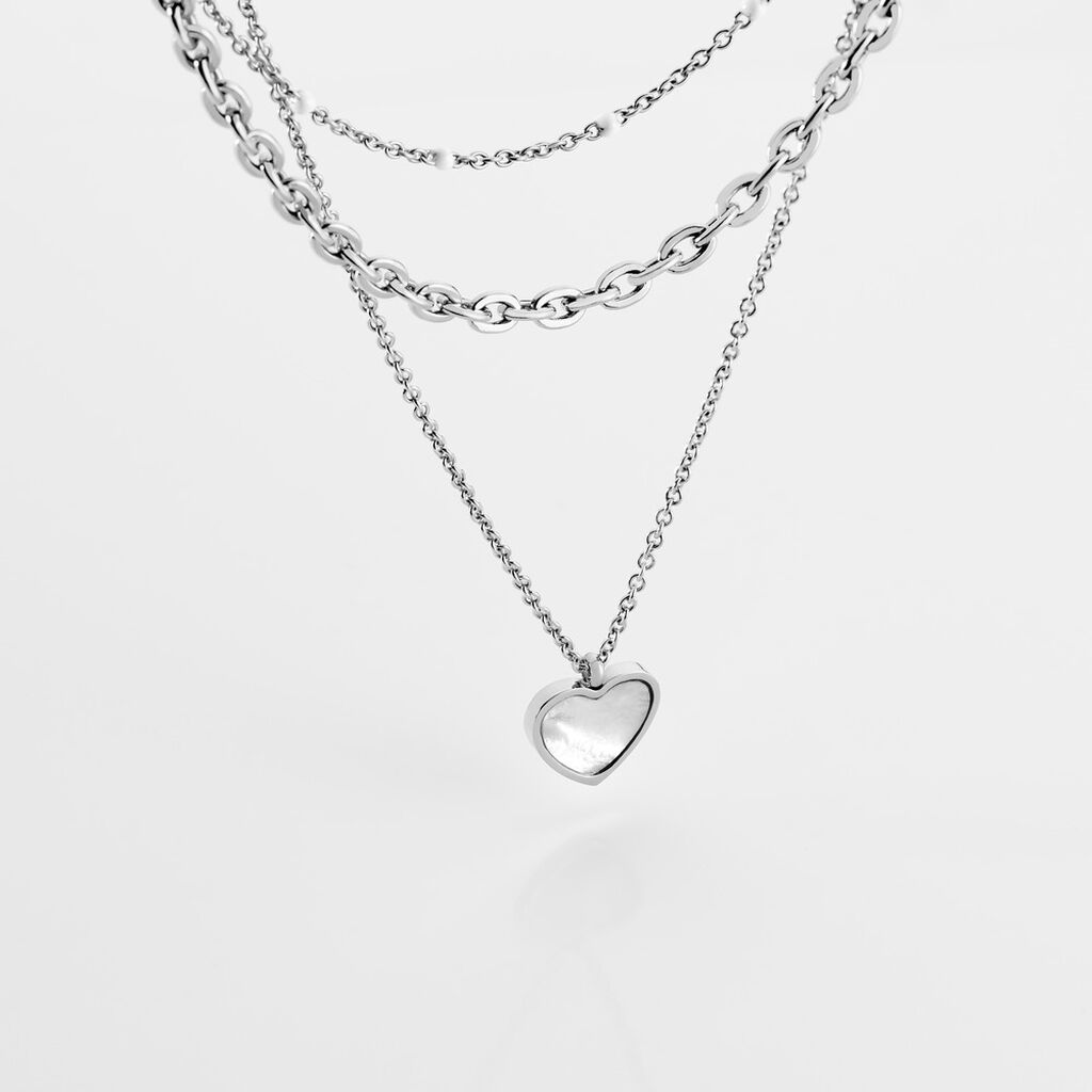 REBEKAH Damen Collier Edelstahl Perlmutt Wei&szlig; Herz B 3,5 mm