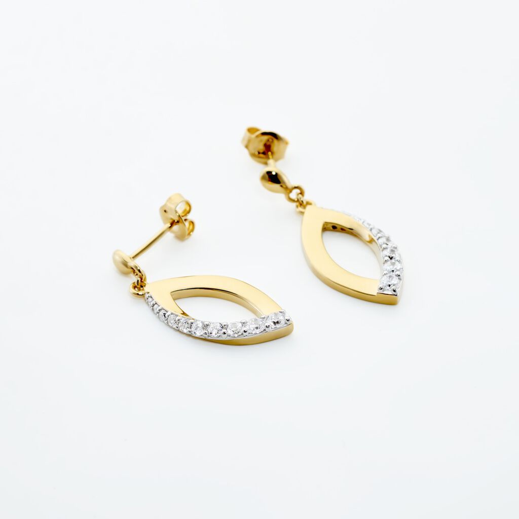 BIWANA Damen Ohrringe Lang Vergoldet Zirkonia Wei&szlig; Mandel B 11 mm