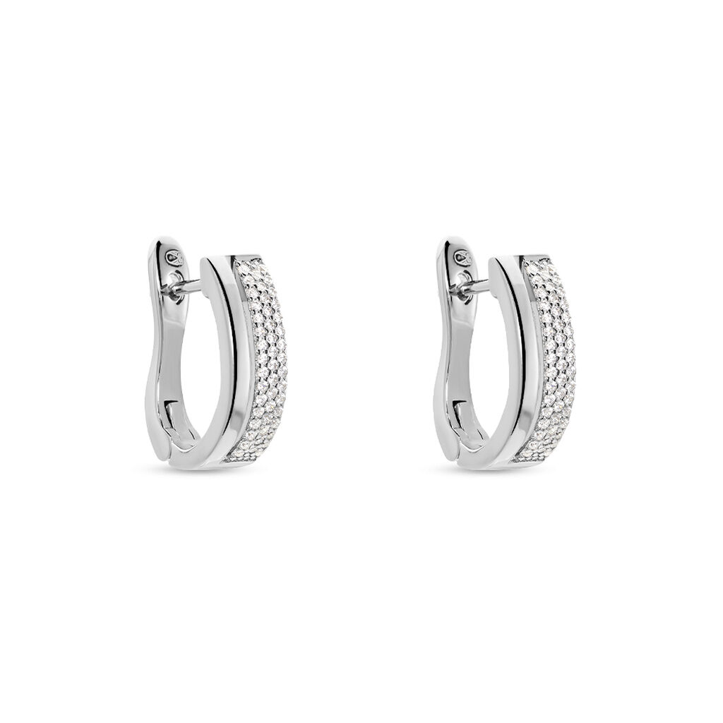 ROSSANA Damen Creolen Silber 925 Zirkonia Wei&szlig;