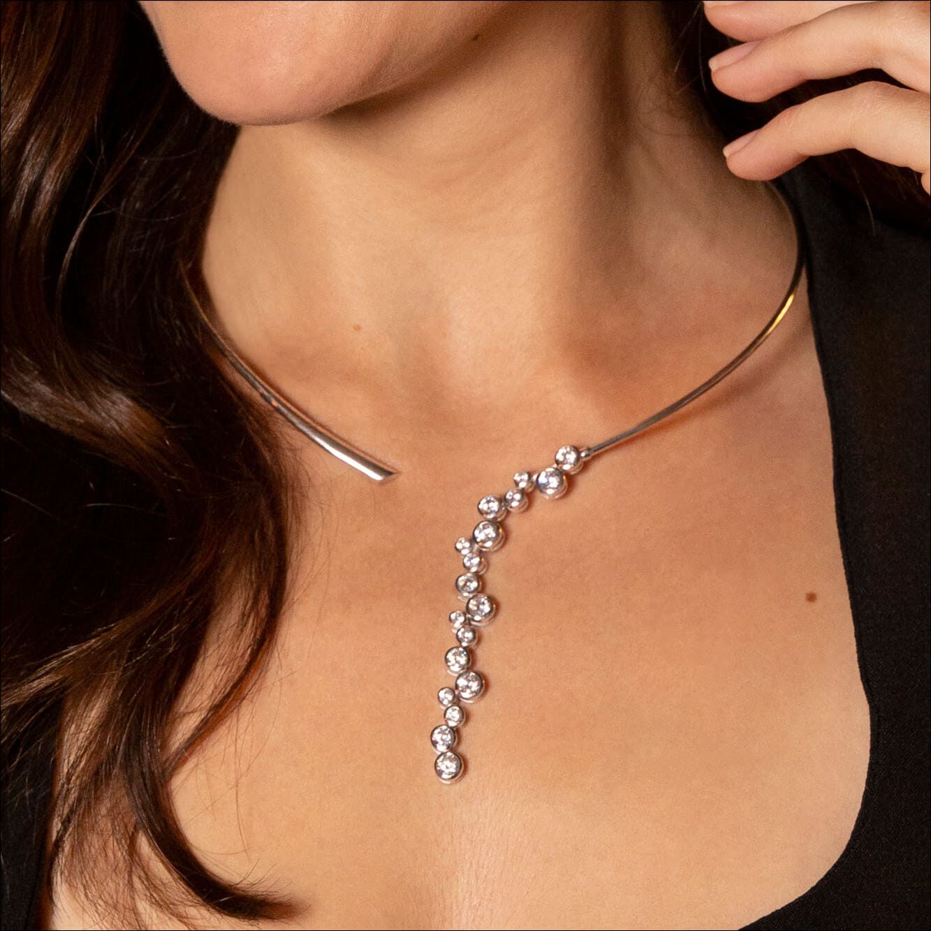 BROWOL Damen Halskette Aus 925 Sterling Silber – Kurze Zirkon-Kette Mit Punktdesign Für Clavicle | 45 Cm, In Geschenkbox