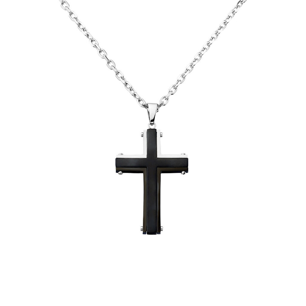 🦚 Herren Halskette Edelstahl Schwarz Kreuz, Collier ohne Stein
