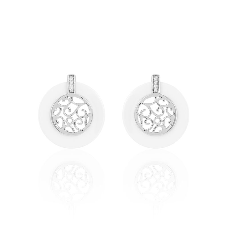Boucles D'oreilles Pendantes Argent Blanc Céramique Et Oxyde - Spannringe Damen | OROVIVO