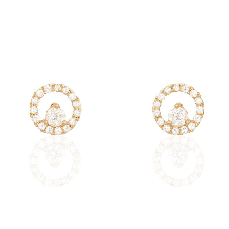 LILA Damen Ohrstecker Vergoldet Zirkonia Wei&szlig; Kreis - Ohrstecker Damen | OROVIVO