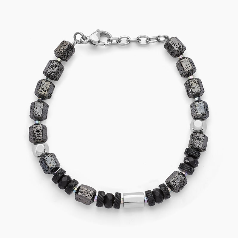 Bracelet Addis Acier Bicolore Pierre De Lave Hématite - Spannringe Herren | OROVIVO