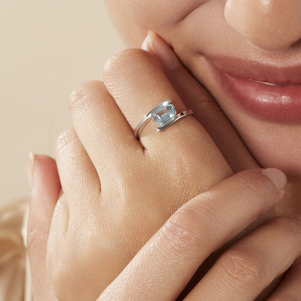 Damen Ring Silber Silber 925 Topas Blau 1,25ct Achteck Sineva  - Hochzeitsringe Damen | OROVIVO