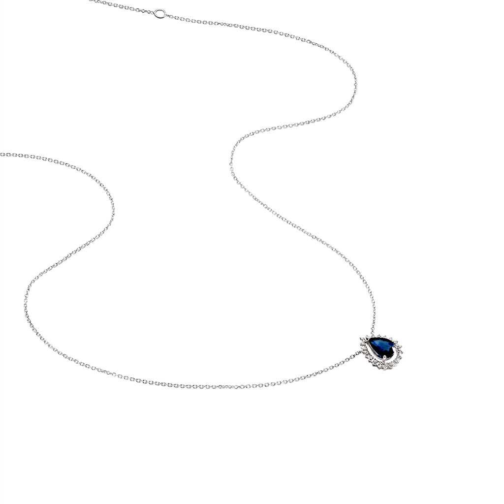 Collier Maiana Or Blanc Saphir Et Diamant - Spannringe Damen | OROVIVO